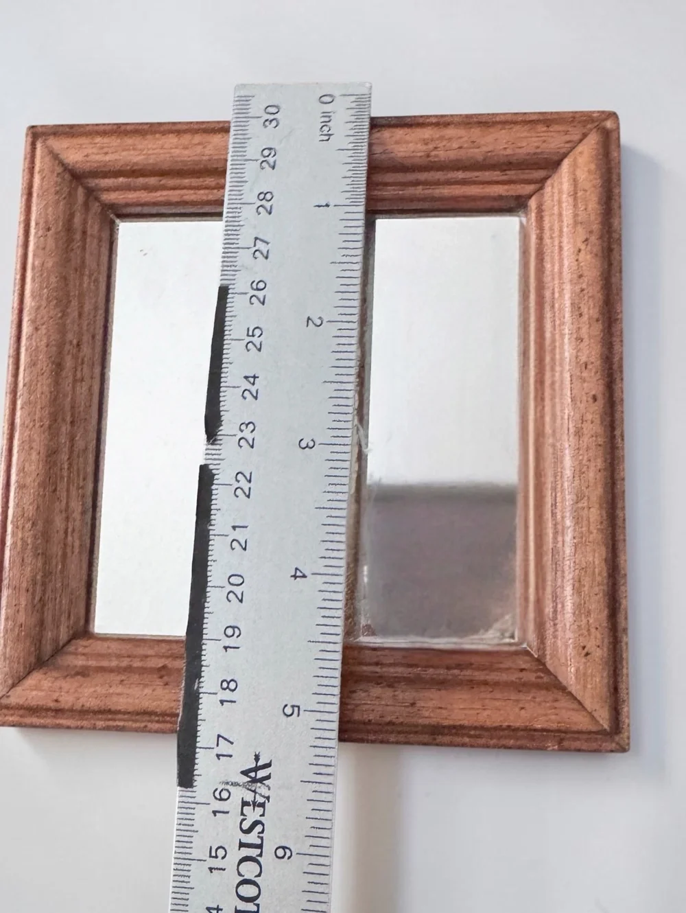 Vintage Small Wood Framed Wall Mirror 5.5” Square Rustic Country Farmhouse Decor